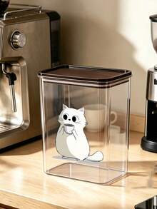 Cute White Kitten Coffee Pattern Coffee Capsule Storage Box, Sealed Plastic Jar, Large Capacity,Multi Functional Storage Box, Dustproof And Moisture-Proof, Kitchen Countertop Coffee Area Storage Box, Decoration, Kitchen Countertop Storage - Multicolor - View 12