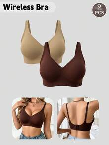 2pcs/Set Women's Wireless Seamless V-Neck Bra, One-Piece Molded, Soft Support, Daily Basic Underwear - Multicolor - View 6