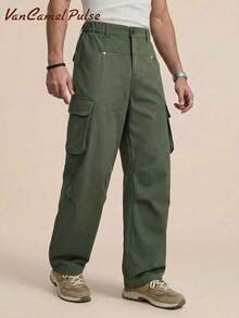 Vancamel Pulse Men's Outdoor Functional Style Cargo Pants With Large Pockets, Versatile Solid Color Minimalist Long Trousers - Army Green - View 1