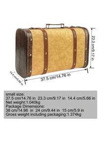 Vintage Wooden Storage Box Decorative Antique Leather Treasure Chest Retro Home Decor Photography Prop Keepsake Organizer Box - Yellow - View 9