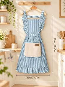 1PC Personalized Custom Embroidered Ruffle Apron, Striped Cooking Bib With Patch Pocket And Back Tie, Custom Name Kitchen Wear For Baking Crafting Gardening Housework, Memorable Holiday Gift For Family - Multicolor - View 5