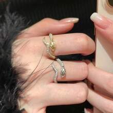 1pc Unique Packaged Snake-Shaped Ring, Inlaid With Shiny Rhinestones, Available In Gold Or Silver Color, Can Be Matched With Your Smartphone Daily - As Shown - View 9