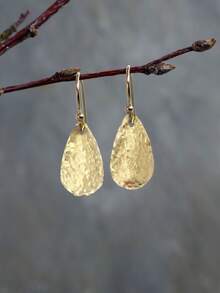 Tsnamer Hammered Brass Petal Earrings With Hypoallergenic Hooks - Yellow Gold - View 1