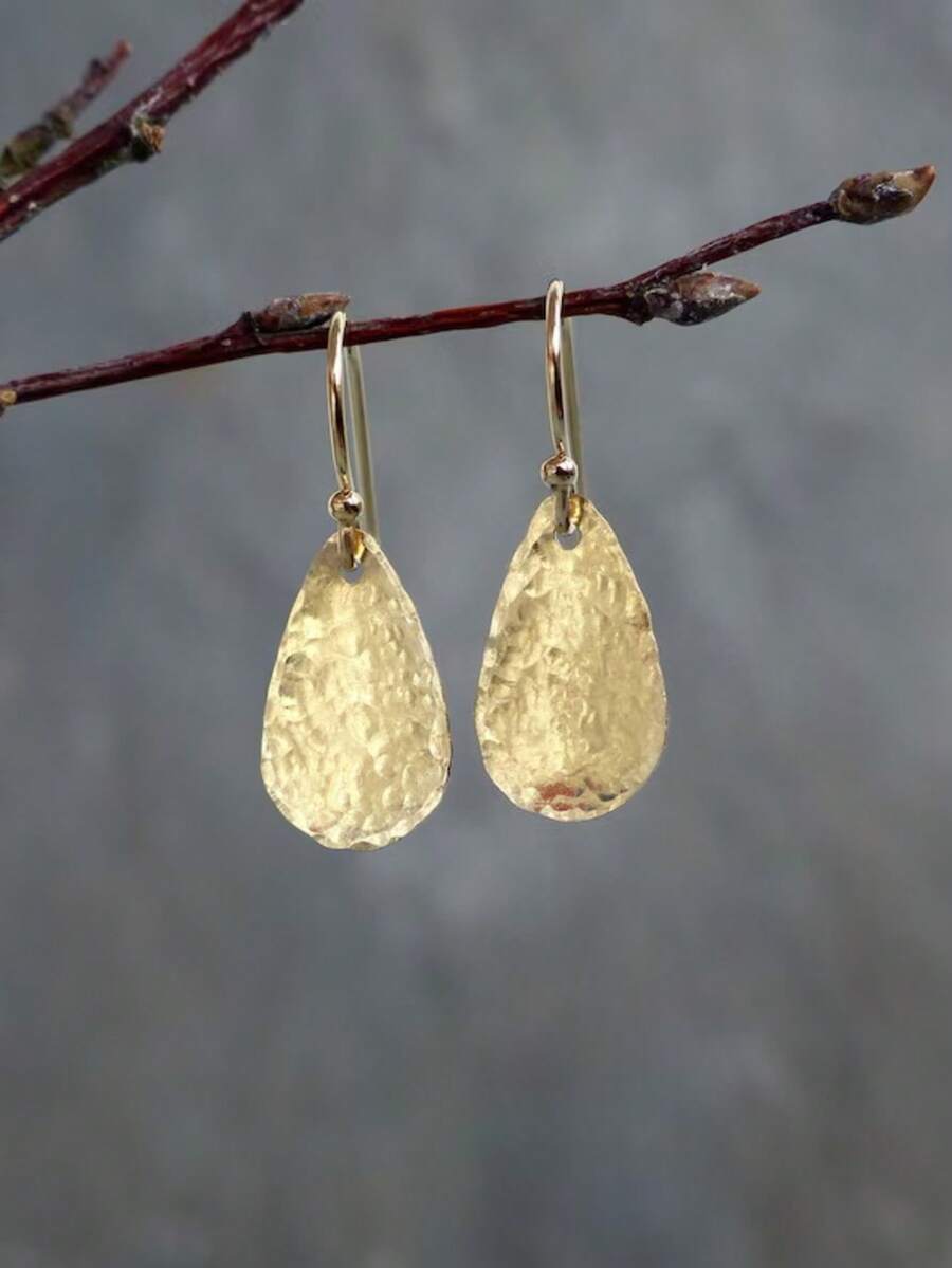 Tsnamer Hammered Brass Petal Earrings With Hypoallergenic Hooks - Yellow Gold - View 1