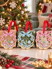 Custom Text Family Christmas Ornament, Festive Wreath And Bow Design - Multicolor - View 6