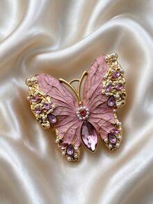 1pc Vintage Enamel Pearl Rhinestone Butterfly Brooch For Women, Suitable For Matching With Dresses, Scarves, Bags, Hats, Best Holiday Gift - Butterfly - View 3