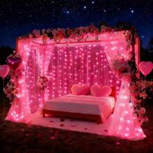 100/200/300LED Pink Curtain Fairy Lights, USB Powered LED String Lights With 8 Lighting Modes, Bedroom Wall Hanging Decor, Christmas Tree Hanging Lights, Party Wedding Birthday Halloween New Year Home Decoration Gift - USB Pink Curtain Lights - View 5