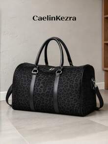 Tas Travel Wanita Motif Leopard Baru Kapasitas Besar, Bahan PU, Tali Genggam dan Bahu dengan Penguat Gesper Logam, Bentuk Silinder, Kompartemen Utama dengan Resleting untuk Pakaian dan Kebutuhan Sehari-hari, Cocok untuk Perjalanan Singkat, Perjalanan Bisnis, Kebugaran, Wisata, Komuter, Tas Serbaguna - MultiWarna - View 3