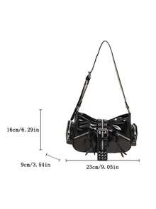 Fashion Niche Design Autumn/Winter New High-End Rivet Motorcycle Bag Sweet Cool Style Versatile Underarm Bag Shoulder Bag Crossbody Bag Motorcycle Bag - Multicolor - View 3