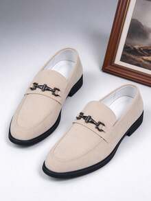 New Men's Matte Loafers, British Casual Leather Shoes, Elegant Slip-On, Non-Slip Lightweight Breathable Loafers - Beige - View 2
