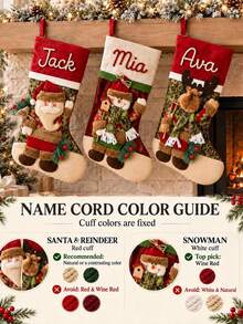 Personalized Christmas Stockings With 3D Santa, Snowman Or Reindeer Decorations, Holiday Hanging Decor, Suitable For Fireplace Mantel Decoration - Multicolor - View 6