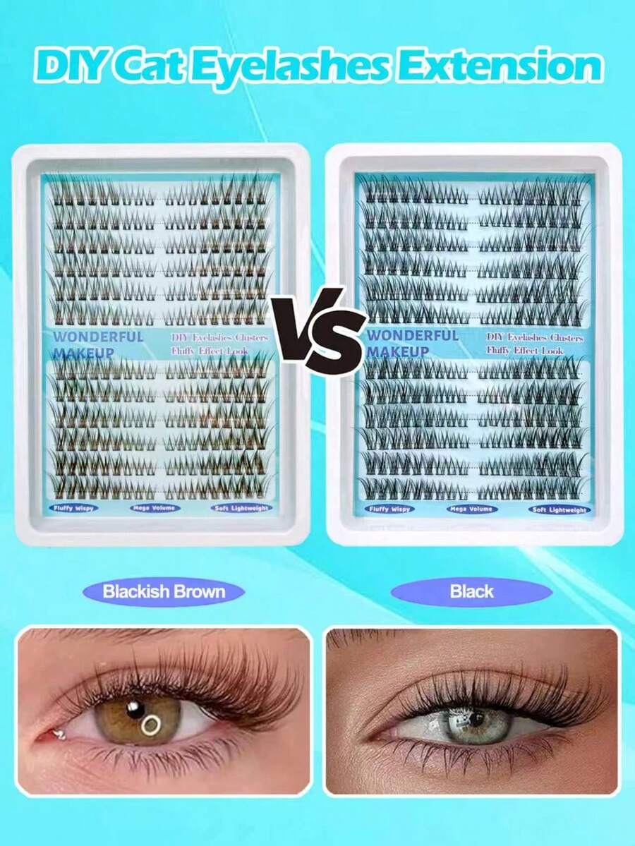 216 Clusters Dark Brown Cat Eye Lash Clusters, Natural Fluffy DIY ...