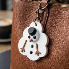 3D Printed Melting Snowman Pendant, Creative Christmas Tree Hanging Decor, Fun 3D Top Hat Snowman Figurine, Winter Holiday Stress Relief Gift, Bag Charm, Pure White Snowflake Color, Fun Desktop Art Piece, Creative Keychain Accessory - Multicolor - View 3
