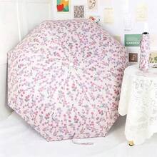 Oil Painting Floral Black Vinyl UV Protection Portable Foldable Sun & Rain Umbrella, Outdoor Universal - Manual Version - View 2