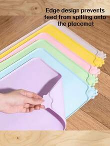 1pc Multi-Color Pet Silicone Placemat, Placemat Cleaning Brush, Waterproof, Oil-Resistant, Easy To Clean, Non-Slip, Durable, Floor-, Spill-Proof, Foldable Storage, Suitable For Cats And Dogs, Caring For Pet Feeding Hygiene, Practical Pet Bowl Mat For Home - Multicolor - View 2