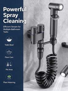 Stainless Steel Toilet Handheld Bidet Sprayer Kit, 2M Flexible Stretch Spring Hose, Adjustable Water Pressure, Multi-Purpose Bathroom Cleaning Spray Gun - A - View 1