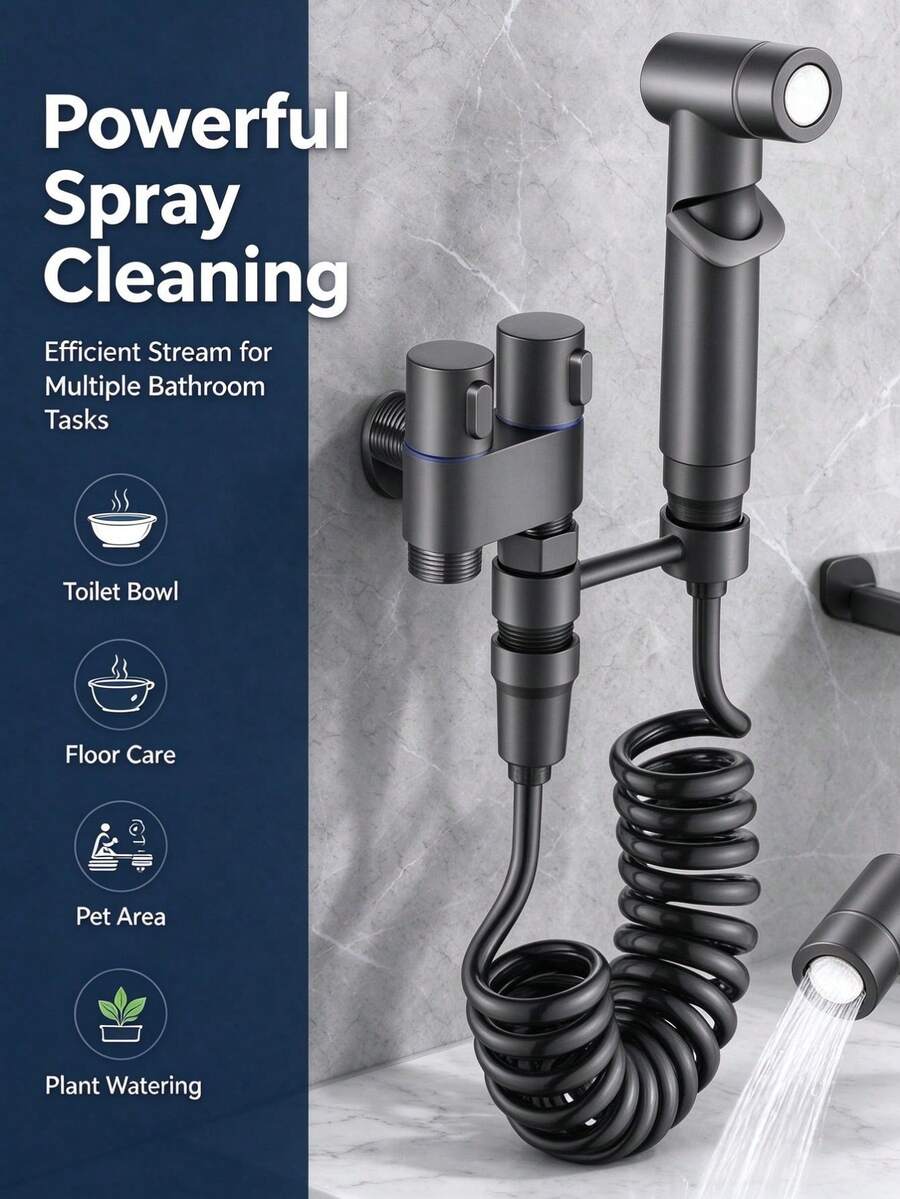 Stainless Steel Toilet Handheld Bidet Sprayer Kit, 2M Flexible Stretch Spring Hose, Adjustable Water Pressure, Multi-Purpose Bathroom Cleaning Spray Gun - A - View 1