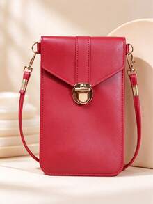 Vertical Phone Bag For Women, One Shoulder Crossbody Phone Bag, PU Leather Phone Small Bag, Lock Phone Bag, Long Phone Wallet, Mini Crossbody Small Bag - Multicolor - View 13