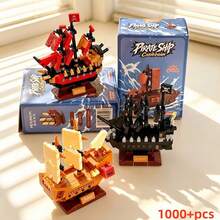 6pcs Simulation Pirate Ship Micro Particle Building Block Toy Set, ABS Resin Building Block Model, Adult Stress Relief Assembly Toy, Creative DIY Assembly Decoration. Home Atmosphere Decoration, Suitable For Building Block Hobbyists, Collectible Decoration. Christmas Halloween Gift Decoration, Memorial Party Gift, Birthday Gift, Christmas Gift - Multicolor - View 5