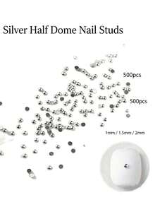 500pcs Metal Rivets Solid Hemispherical Millet Grain Design Art Decorative Nails, Hemispherical Small Round Dot Nail Art Accessories, Available Sizes 1mm/1.5mm/2mm, DIY, Commonly Used In Japanese Nail Salons Punk Style - Silver - View 6