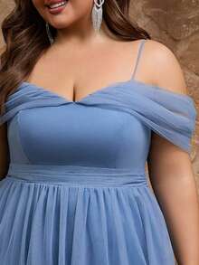 Plus Size Elegant Cold Shoulder Bridesmaid Dress For Women, Suitable For Wedding Guest, Maid Of Honor, Prom Party, Homecoming Queen, Formal Events And Civil Wedding - Dusty Blue - View 9