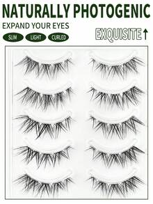5 Pairs Natural Fluffy False Lashes 3D Wispy Clear Band Strip Cat Eye Style Curled Extension Grooming Makeup Tools For Women Daily Wear - View 4