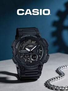Casio Đồng hồ đeo tay nam AEQ-110W-1B Quartz kim-số, đồng hồ thể thao nhựa resin đen toàn bộ, giờ thế giới, báo thức, bấm giờ - màu đen - Xem 3