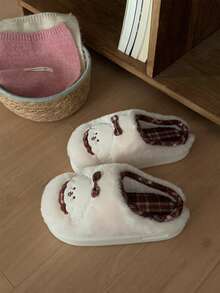 XIXITIAO Cute Warm Maternity Slippers For Women, Bowknot Puppy Design, Winter Fuzzy Indoor House Slippers, Sweet Girl Style - White - View 4