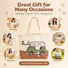 SNOOPY 1pc Striped Canvas Tote Bag Set, Large Capacity Multifunctional Shoulder Bag, Suitable For Commuting, Casual And Travel, Cute Daily Bag, Perfect Gift For Back To School, Birthday, Valentine's Day And Mother's Day - A - View 6