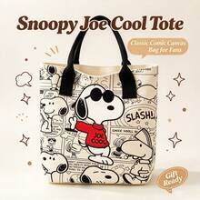 1 Peça Bolsa Tote de Ombro de Lona com Blocos de Cor Snoopy de Grande Capacidade, Estilo Casual, Alça Durável e Tecido Resistente, Bolsa Tote Dobrável e Leve Adequada para Mulheres, Perfeita para Escola, Trabalho, Academia, Praia e Outras Ocasiões, Suprimentos Escolares - Retângulo - Visão 3