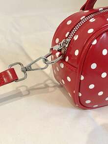 1pc Girls Polka Dot PU Zipper Closure Fashion Handbag Crossbody Bag Suitable For All Seasons Daily Use - A - View 7