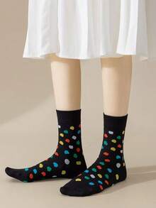 1/3/5/10 Pairs Random Women's Colorful Polka Dot Star Heart Pattern Comfortable Breathable Mid-Calf Socks - Multicolor - View 11