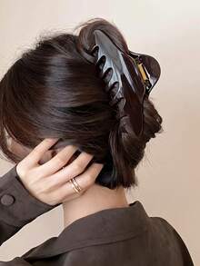 1PC Large Claw Clips Solid Dark Brown – Glossy Finish, Suitable For Thick Hair, Retro French-Style Ponytail Clip, Women's Everyday Hair Accessory - Brown - View 2