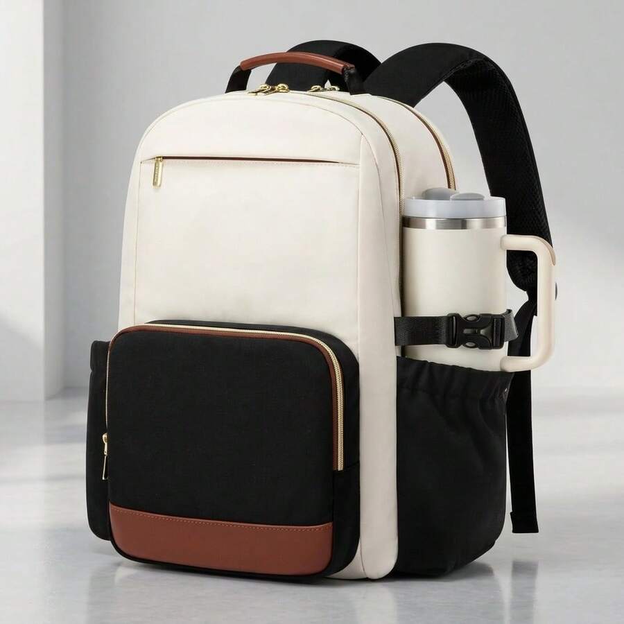 Ransel Laptop untuk Wanita dengan Kantong untuk Gelas Kapasitas Besar, Tas Komputer Laptop 15,6 Inci, Ransel Perjalanan, Tas Ransel Kerja/Bisnis Tahan Air, Tas Guru Kuliah - Hitam - View 1