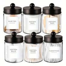 2/3/6pcs Cotton Swab Storage Box, Country Style Decor, Suitable For Cleaning Swabs, Cotton Balls, Cotton Pads, Dental Floss - Transparent Plastic Apothecary Jar, Bathroom Storage Canister, Vanity Makeup Organizer - Multicolor - View 1