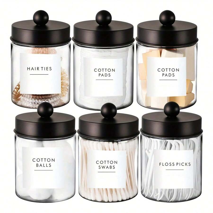 2/3/6pcs Cotton Swab Storage Box, Country Style Decor, Suitable For Cleaning Swabs, Cotton Balls, Cotton Pads, Dental Floss - Transparent Plastic Apothecary Jar, Bathroom Storage Canister, Vanity Makeup Organizer - Multicolor - View 1