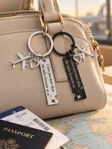 Couple Travel Keychain, Stainless Steel Airplane Heart Charm Key Tag, Long Distance Relationship Gift For Boyfriend Girlfriend - Multicolor - View 2