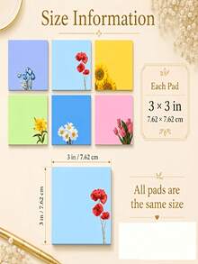 12/6/3pcs Floral Sticky Note Set, 3.0 X 3.0inch Cute Flower Self ...