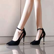 Women's Pointed Toe Buckle Design Versatile Fashion High Heels - Black - View 5