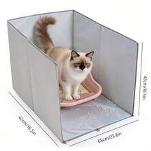 Foldable Cat Litter Box Guard Rail, Portable High-Sided Litter Box Enclosure, Anti-Scatter Privacy Shield, Suitable For High-Position Urinating Cats, Grey - 65*42*42cm - View 9