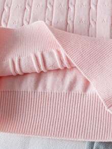Girls' College Style Solid Color Cable Knit Lapel Sweater Long Sleeve Button Front Pullover Suitable For School Daily Casual Spring Autumn Winter - Pink - View 7