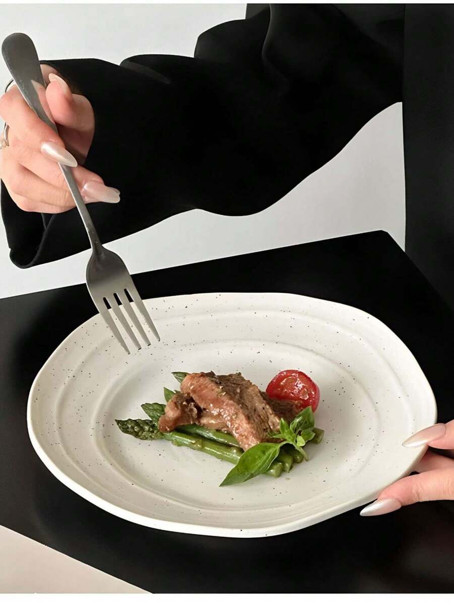 1pc Ins Style Minimalist Premium Elegant Highly Attractive Plate, Suitable For Pasta, Dessert, Fruit, Salad, Steak, Cake, Etc., Ideal For Restaurant, Kitchen, Party, Gift, Personal Use - White - View 1