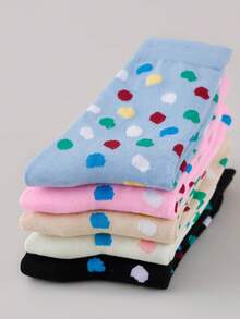 1/3/5/10 Pairs Random Women's Colorful Polka Dot Star Heart Pattern Comfortable Breathable Mid-Calf Socks - Multicolor - View 2