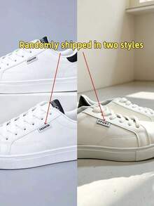 1 Pair Fashion Men's Sports Shoes, Casual White Sneakers, Campus Men's Shoes, Comfortable Non-Slip White Shoes With Front Lace Design, PU Material Suitable For All Seasons - Black and White - View 2