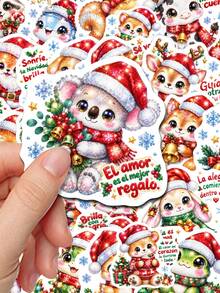 50Pcs Spanish Inspirational Christmas Animal Stickers, Bling Glitter ...