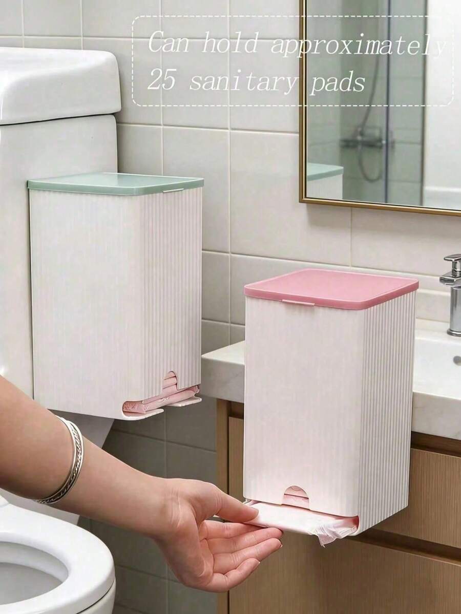 1pc Wall-Mounted Sanitary Napkin Storage Box, Suitable For Home Bathroom, Dust-Proof And Moisture-Proof, With Lid Design, Can Store Sanitary Napkins, Essential For Bathroom Decoration And Storage, Also Suitable For School - Multicolor - View 1