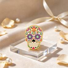 Sugar Skull Enamel Pins Set, Mexican Day Of The Dead Floral Skull Brooches, Cute Metal Lapel Pins For Backpack Hat Jacket, Halloween Gift For Friends - Multicolor - View 11