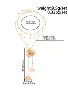 1pc Fashion Minimalist Ginkgo Leaf Rhinestone Flower Tassel Necklace, Suitable For Girls' Daily Wear, Dating, Vacation, Wedding, Festival And Mermaid Accessory - Gold - View 4