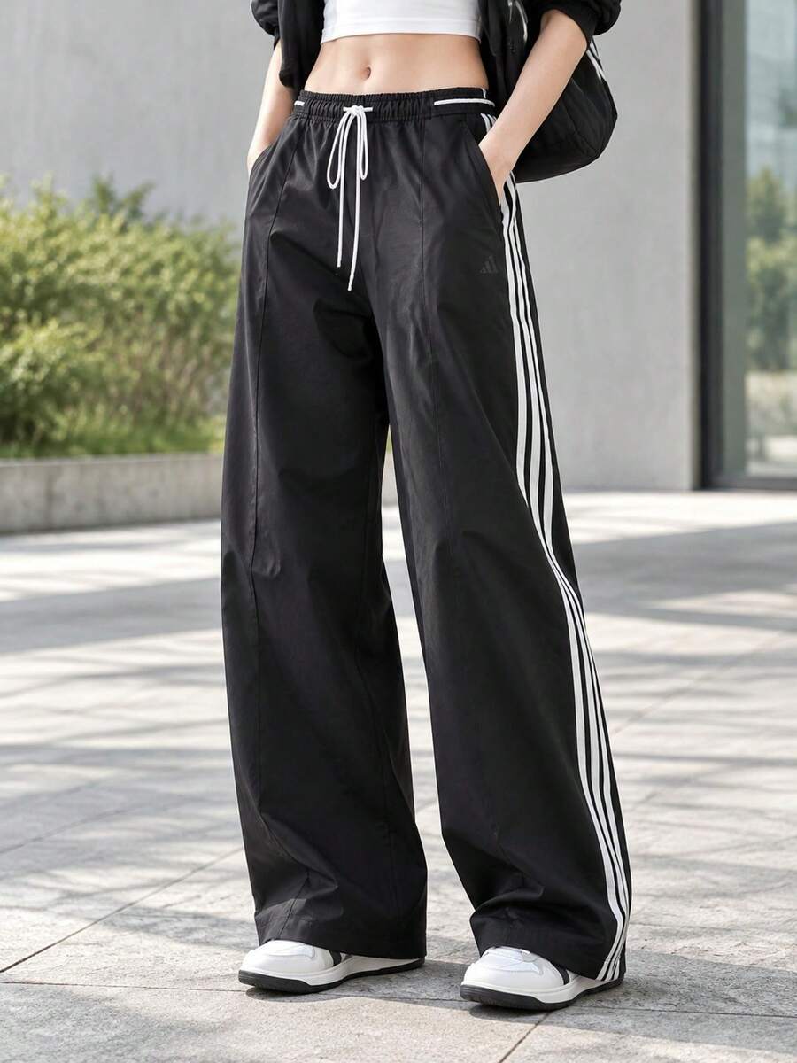 Adidas Women's Sports Long Pants DCE BLN PNT Drawstring Wide Leg Casual Pants KZ4198 - Black - View 1