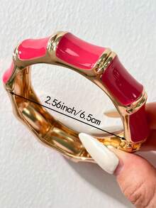 Y2K Chunky Stackable Resin Bracelet Set, Bright Pink Contrast Gold-Plated Wide Band Personalized Bracelet, Women's Party Outfit Jewelry - Multicolor - View 6